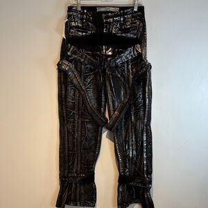 SRRY SORA Mainline Bondage Jeans  Black Silver Coated Denim Luxury Avant Gard 28